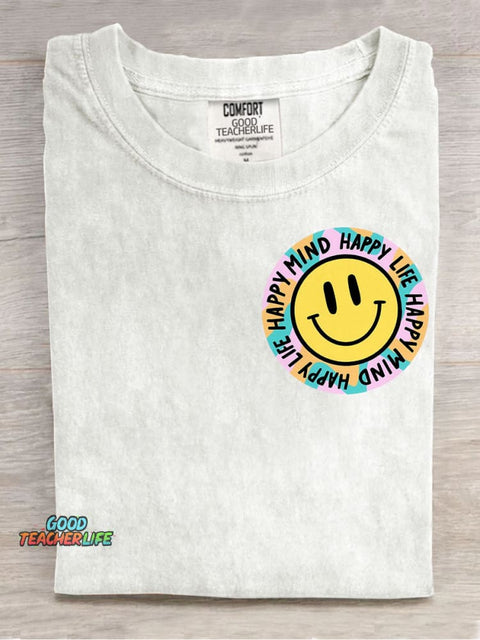 Happy Mind Happy Life Decorative Pattern T-shirt