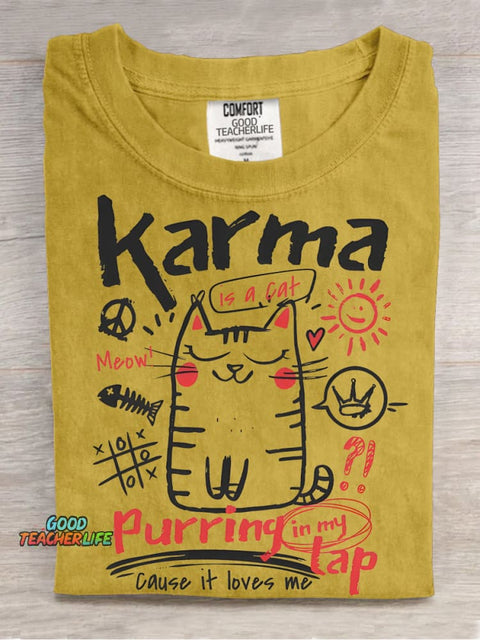 Karma Is A Cat Decorative Pattern T-shirt