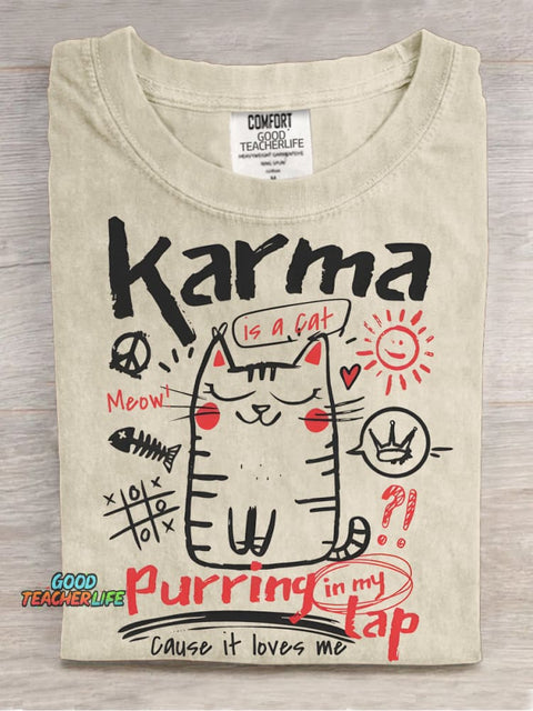 Karma Is A Cat Decorative Pattern T-shirt