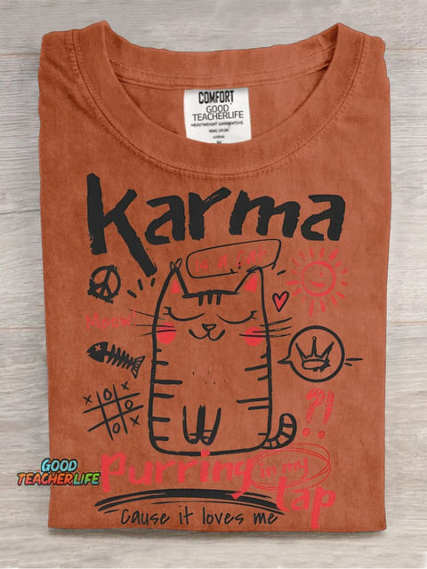 Karma Is A Cat Decorative Pattern T-shirt