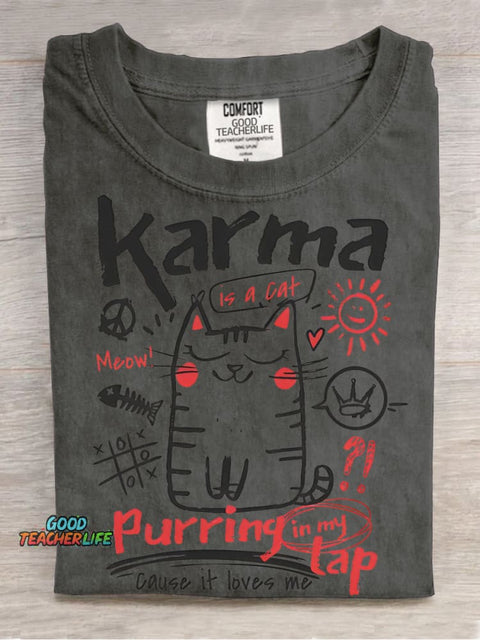 Karma Is A Cat Decorative Pattern T-shirt