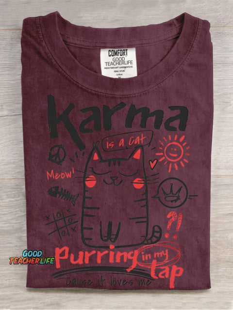 Karma Is A Cat Decorative Pattern T-shirt