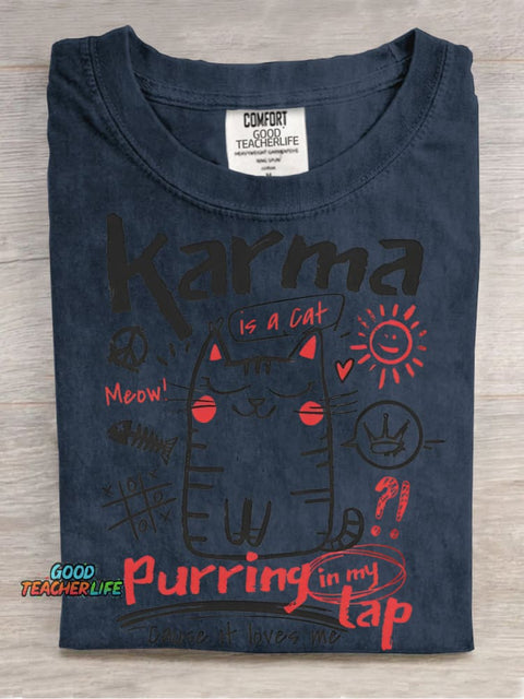 Karma Is A Cat Decorative Pattern T-shirt