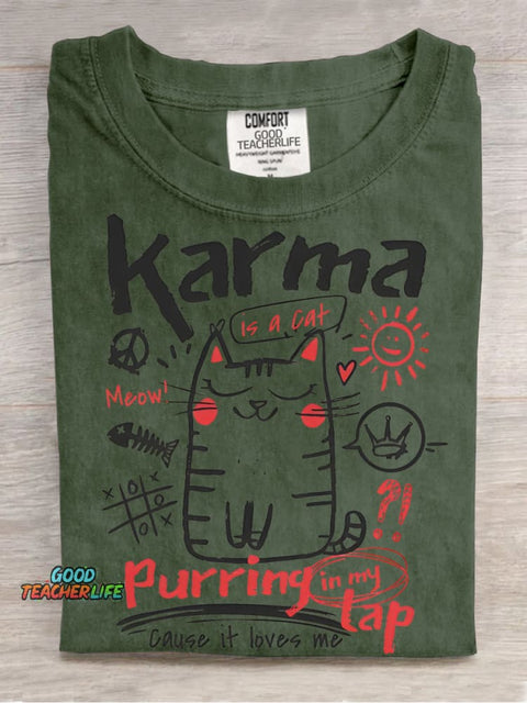 Karma Is A Cat Decorative Pattern T-shirt