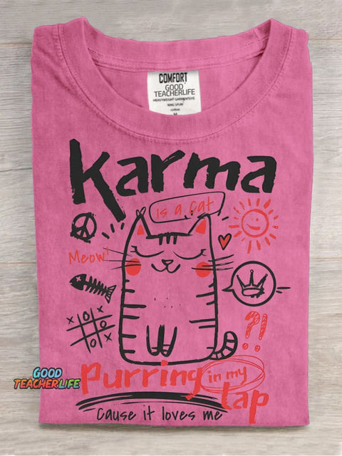 Karma Is A Cat Decorative Pattern T-shirt