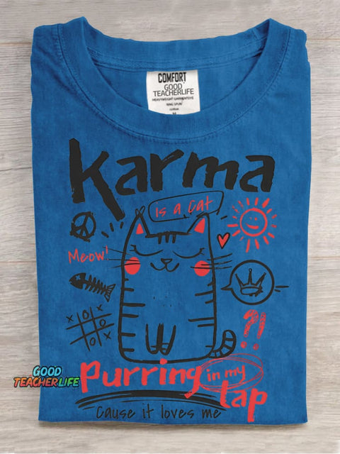 Karma Is A Cat Decorative Pattern T-shirt