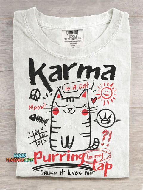 Karma Is A Cat Decorative Pattern T-shirt