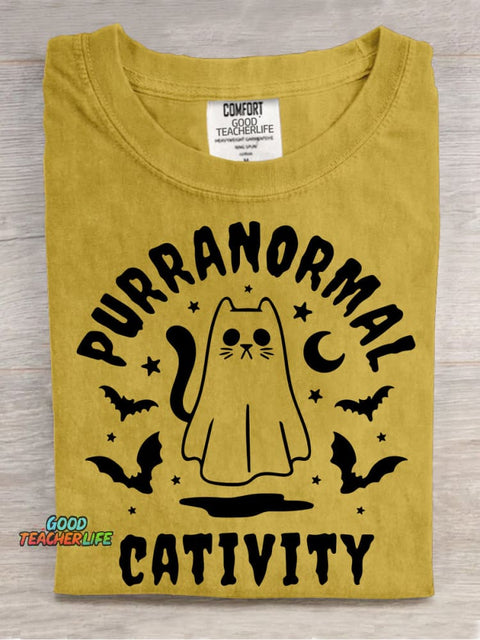 Halloween Ghost Cat Decorative Pattern T-shirt
