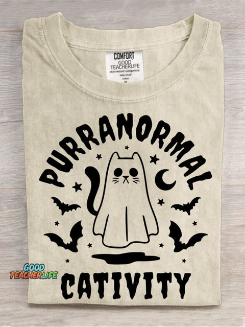 Halloween Ghost Cat Decorative Pattern T-shirt