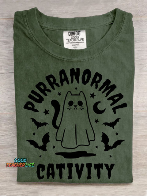 Halloween Ghost Cat Decorative Pattern T-shirt