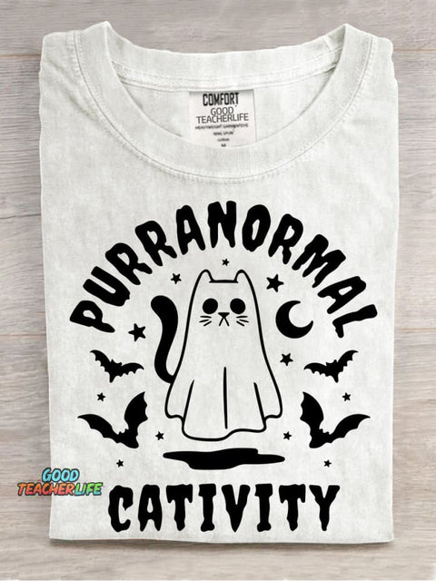 Halloween Ghost Cat Decorative Pattern T-shirt