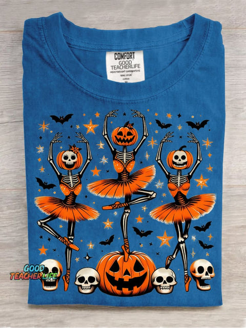 Halloween Skull Pumpkin Ballerina Decoration Pattern T-shirt