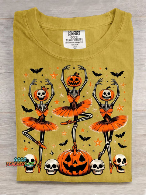 Halloween Skull Pumpkin Ballerina Decoration Pattern T-shirt