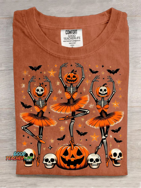 Halloween Skull Pumpkin Ballerina Decoration Pattern T-shirt