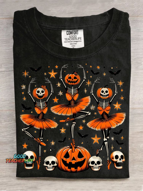 Halloween Skull Pumpkin Ballerina Decoration Pattern T-shirt