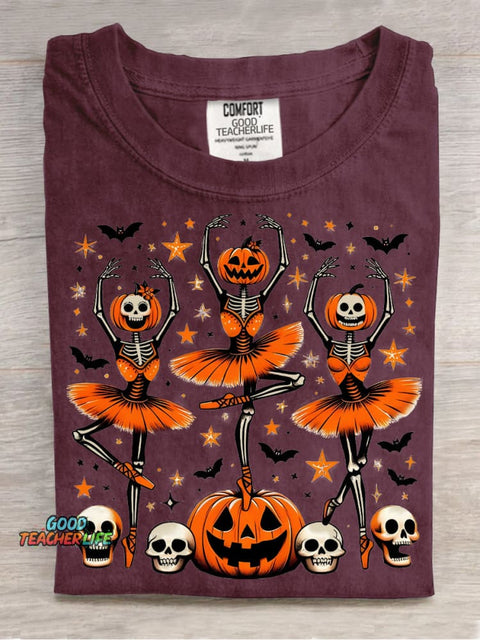 Halloween Skull Pumpkin Ballerina Decoration Pattern T-shirt