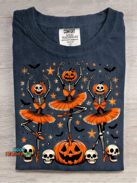 Halloween Skull Pumpkin Ballerina Decoration Pattern T-shirt