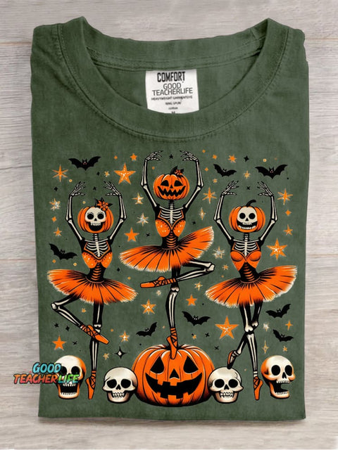 Halloween Skull Pumpkin Ballerina Decoration Pattern T-shirt