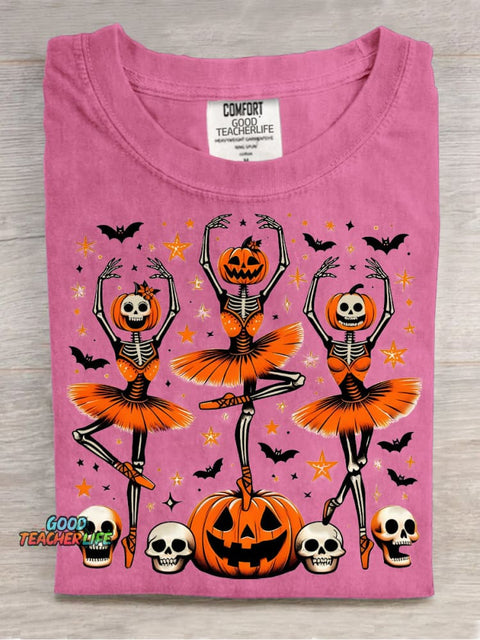 Halloween Skull Pumpkin Ballerina Decoration Pattern T-shirt