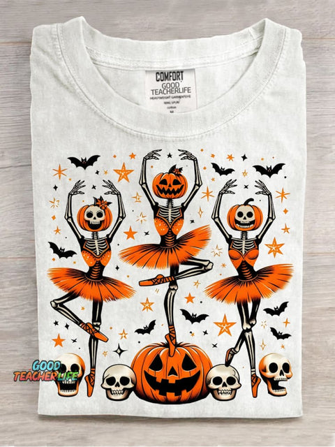 Halloween Skull Pumpkin Ballerina Decoration Pattern T-shirt
