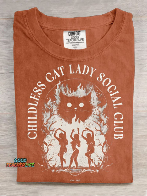 Childless Cat Lady Soclal Club Decorative Pattern T-shirt