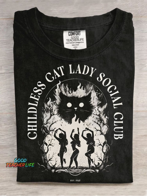 Childless Cat Lady Soclal Club Decorative Pattern T-shirt