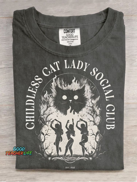 Childless Cat Lady Soclal Club Decorative Pattern T-shirt