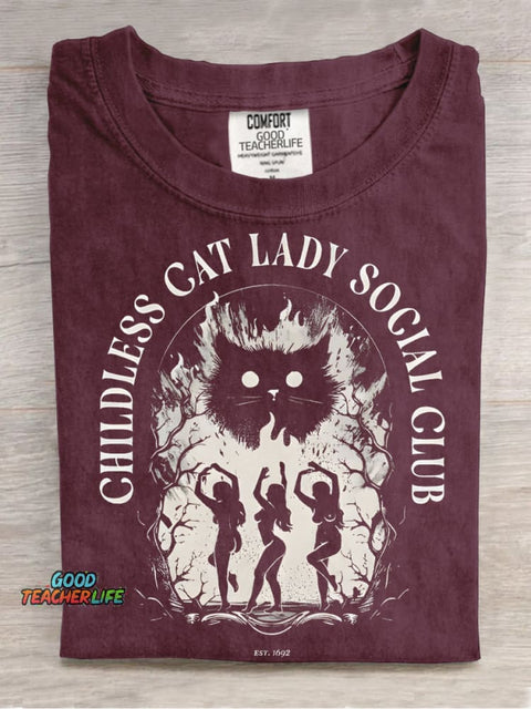 Childless Cat Lady Soclal Club Decorative Pattern T-shirt