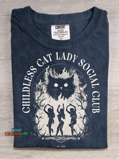 Childless Cat Lady Soclal Club Decorative Pattern T-shirt