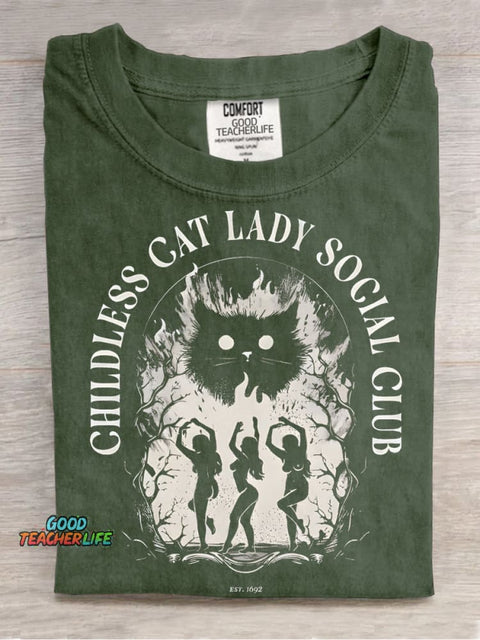 Childless Cat Lady Soclal Club Decorative Pattern T-shirt