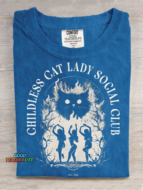 Childless Cat Lady Soclal Club Decorative Pattern T-shirt