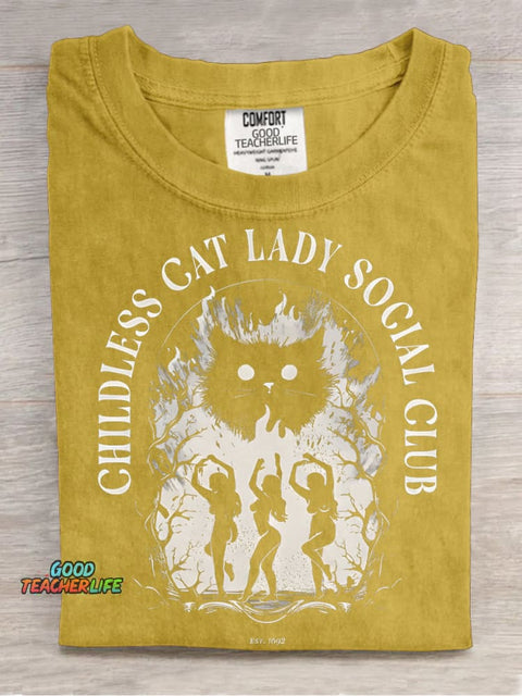 Childless Cat Lady Soclal Club Decorative Pattern T-shirt