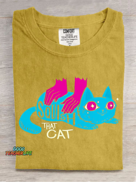 Squish That Cat Decorative Pattern T-shirt