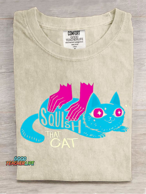 Squish That Cat Decorative Pattern T-shirt