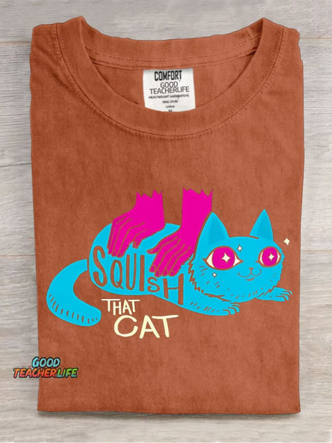Squish That Cat Decorative Pattern T-shirt