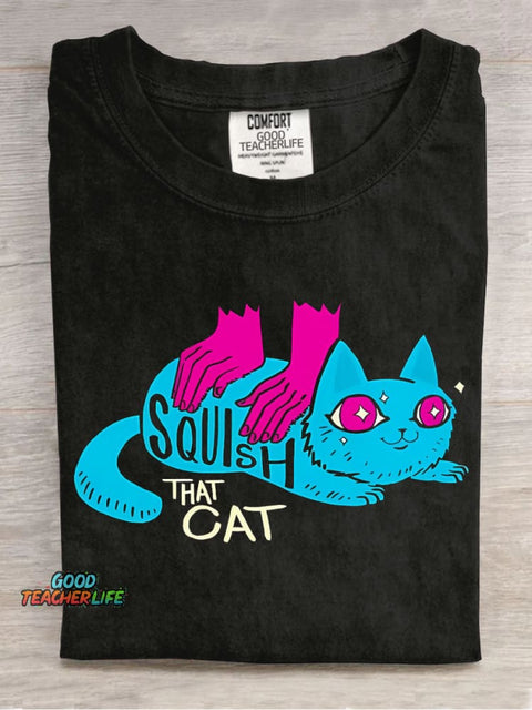 Squish That Cat Decorative Pattern T-shirt