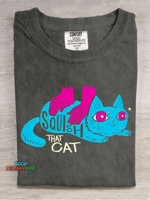 Squish That Cat Decorative Pattern T-shirt