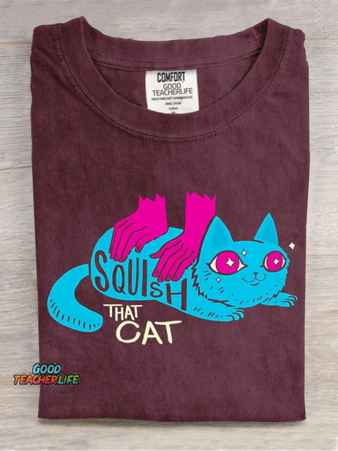 Squish That Cat Decorative Pattern T-shirt