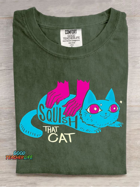 Squish That Cat Decorative Pattern T-shirt