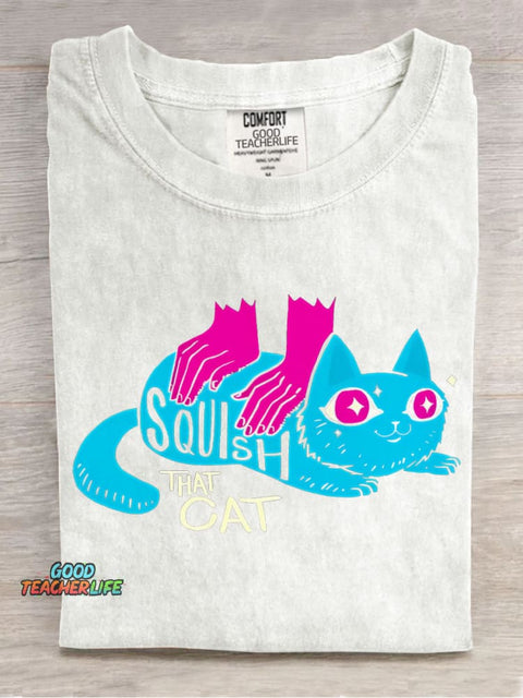 Squish That Cat Decorative Pattern T-shirt