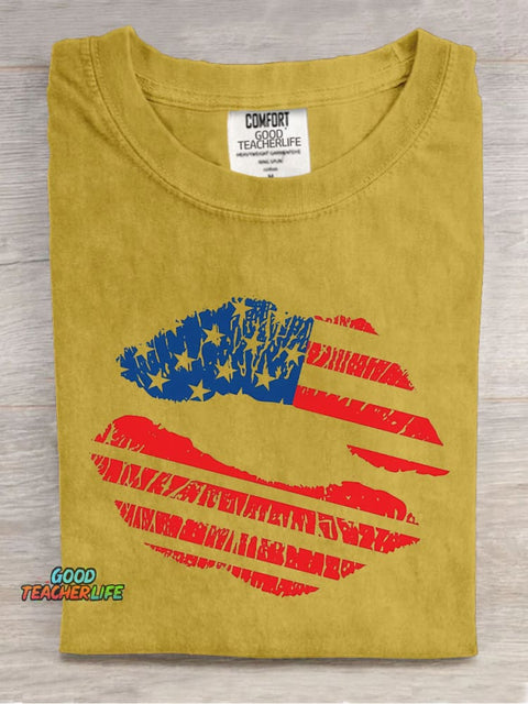 AMERICA Kiss Decorative Pattern T-shirt
