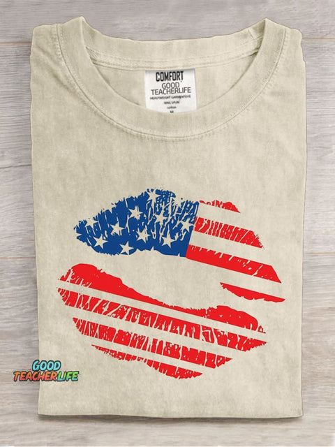 AMERICA Kiss Decorative Pattern T-shirt