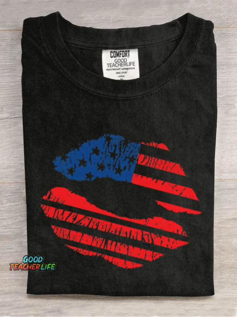 AMERICA Kiss Decorative Pattern T-shirt