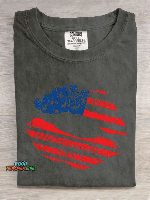 AMERICA Kiss Decorative Pattern T-shirt