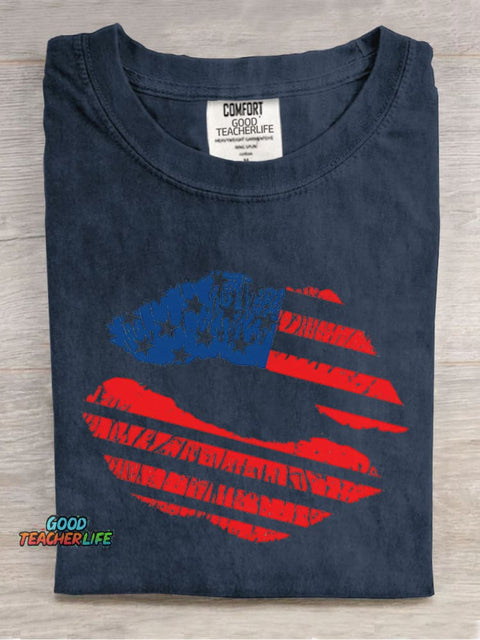 AMERICA Kiss Decorative Pattern T-shirt