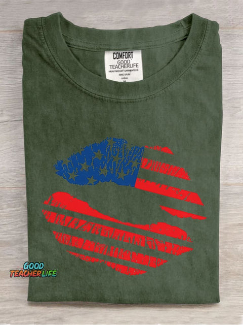 AMERICA Kiss Decorative Pattern T-shirt