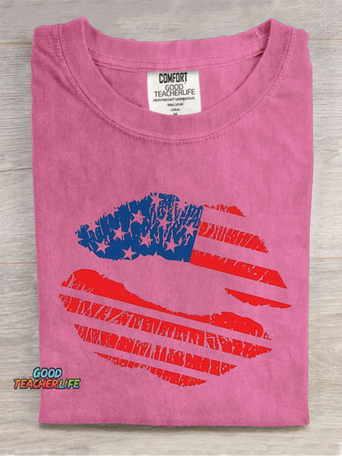 AMERICA Kiss Decorative Pattern T-shirt
