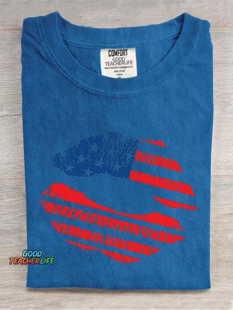 AMERICA Kiss Decorative Pattern T-shirt