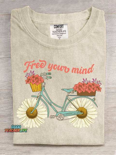 Flowers and Bicycles Decorative Pattern T-shirt