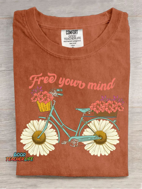Flowers and Bicycles Decorative Pattern T-shirt
